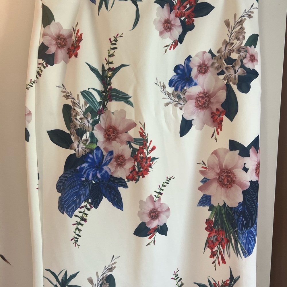 Tahari Floral Midi Skirt - White and Blue